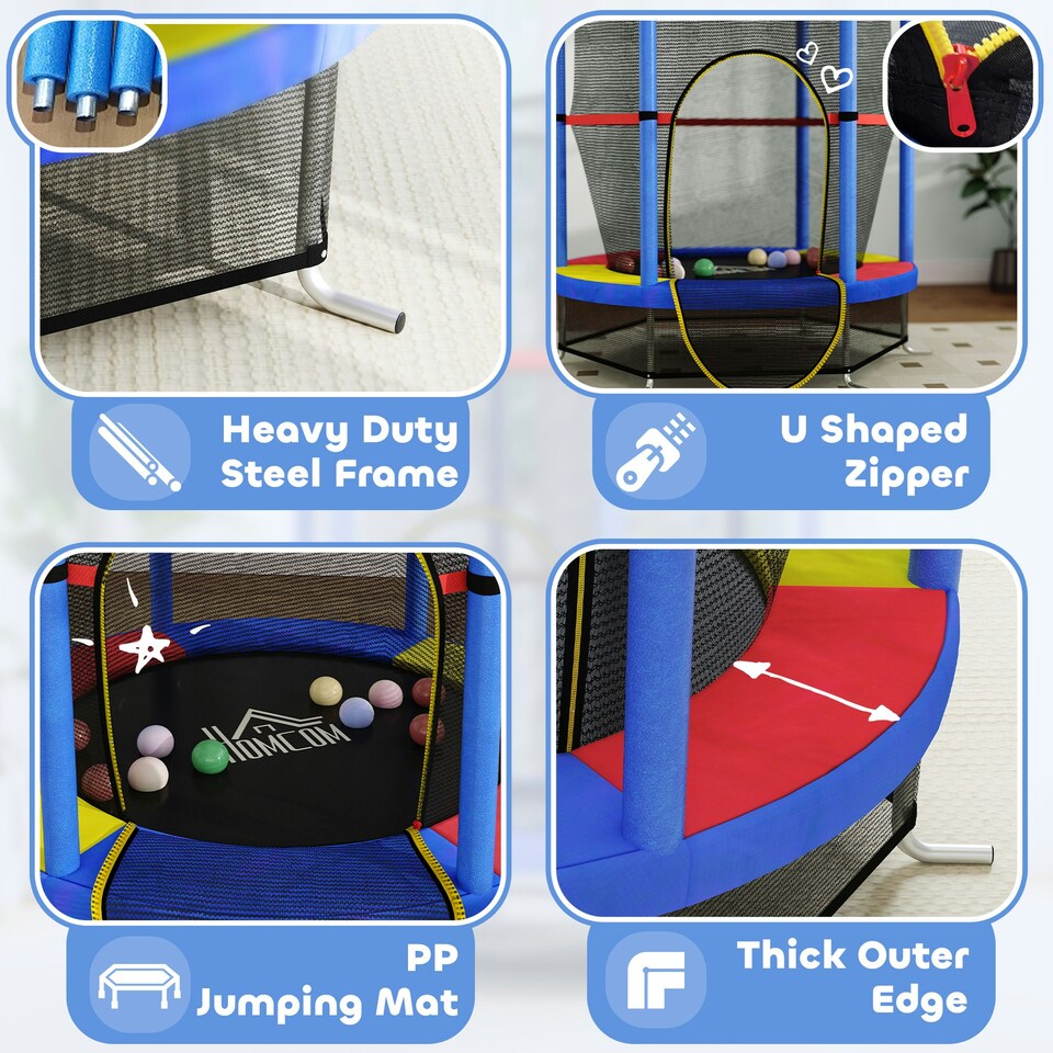 image 1 of HOMCOM Kids Trampoline Mini Bouncer w/ Enclosure Net for 3-6 Years