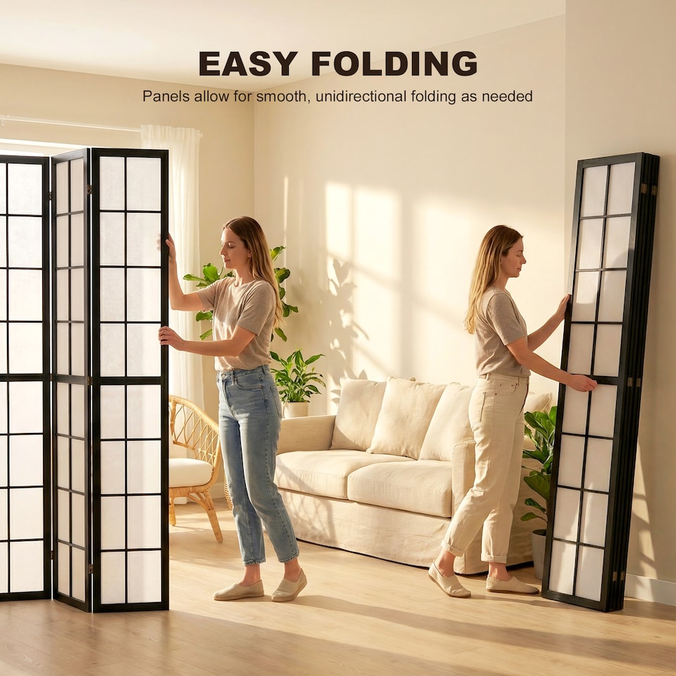 image 1 of HOMCOM Indoor Room Partition, 4 Panel Folding Room Divider, Black