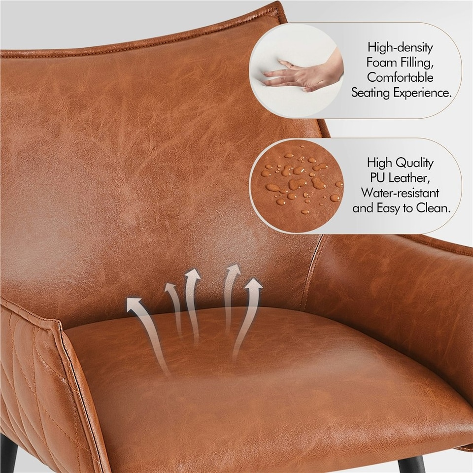 image 1 of Yaheetech Set of 2 Modern Bar Chair with Metal Legs Brown Brown