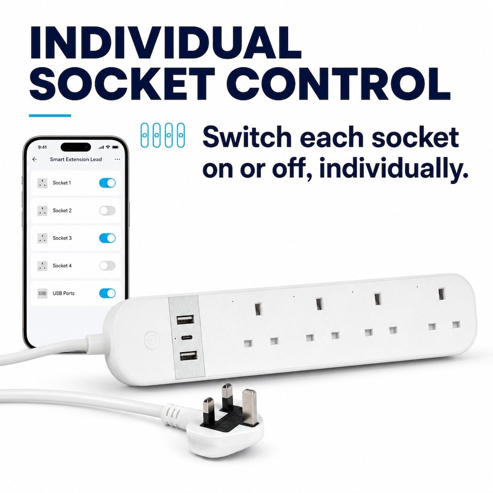 image 1 of Daewoo Smart WiFi Extension Lead Power Strip with USB Plug 4 Way Socket Energy Monitor Alexa & Phone APP Control