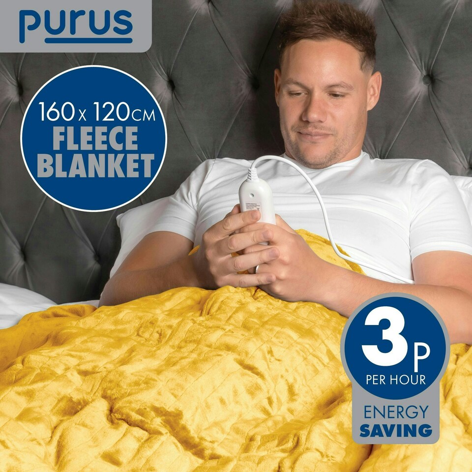 image 1 of Purus Electric Heated Fleece Blanket Throw 160x120cm - Gold
