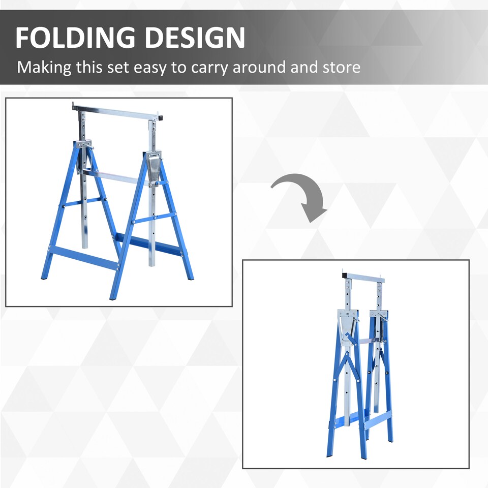 image 1 of HOMCOM Set of 2 Adjustable Telescopic Builders Trestle, DIY Steel Work Bench Carpenter, Folding Saw Horse Tools Blue