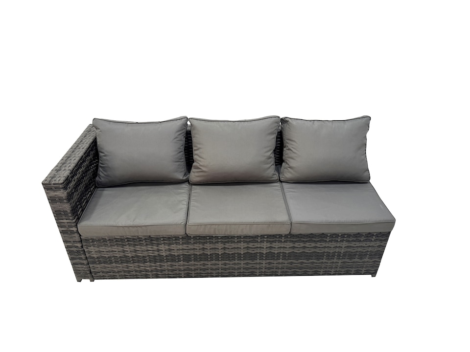 image 1 of Fimous Outdoor Corner Sofa Dining Table Set Garden Rattan Furniture Set 8 Seater with Side Table 2 Big Stools Dark Grey