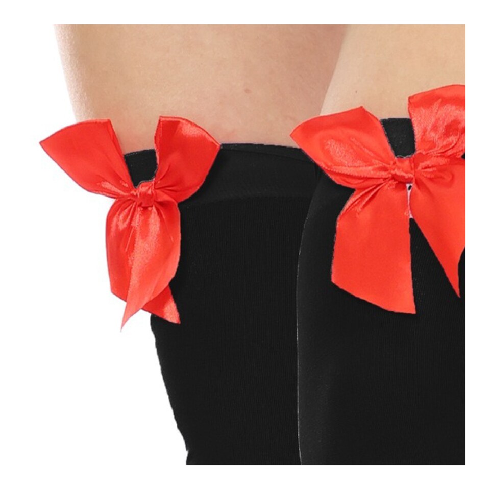 image 1 of Hooded Miss Santa Dress with Black Stockings | Multi | XS