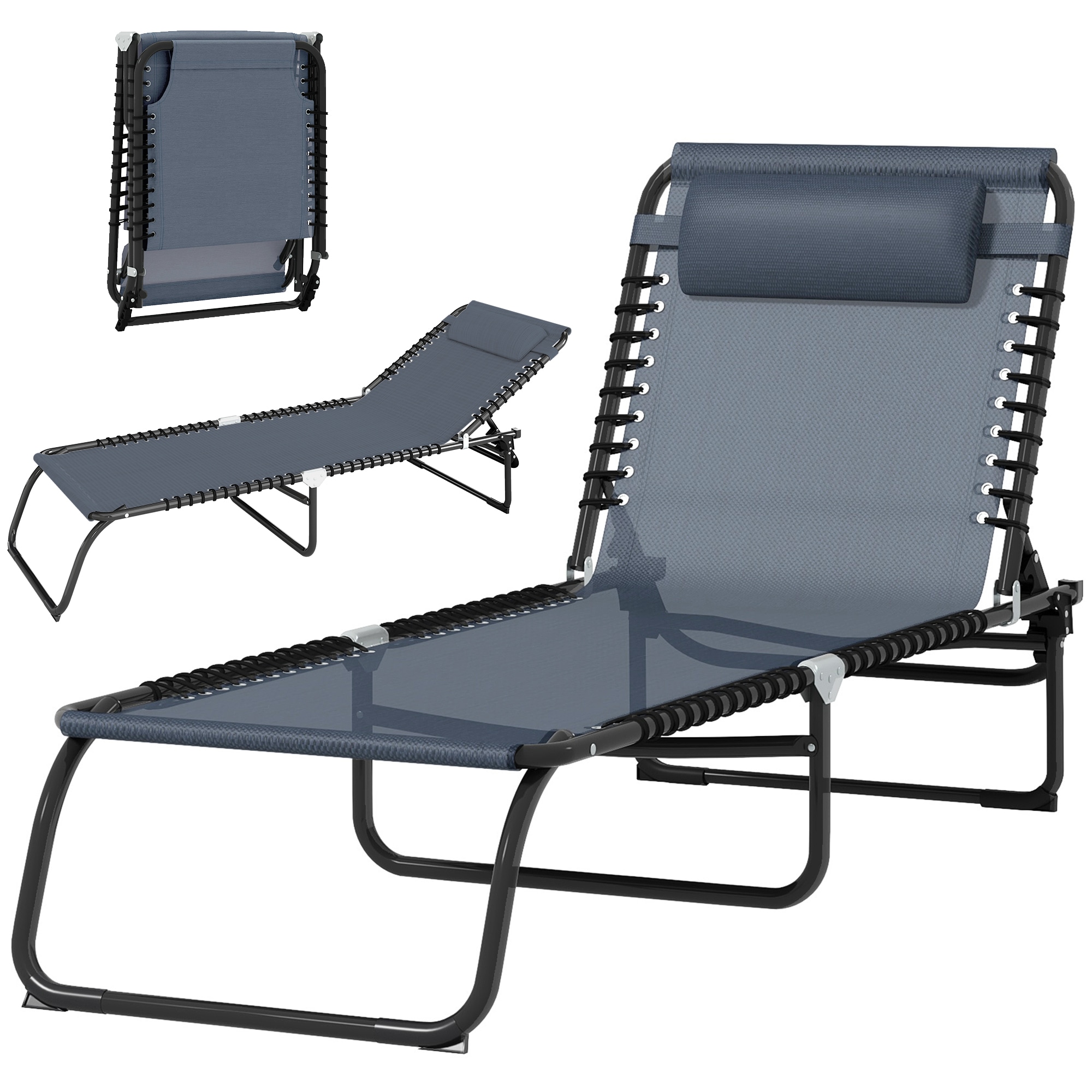 Outsunny Folding Beach Chair Chaise Lounge 4 Adjustable Positions, Grey | Grey