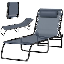 Outsunny Folding Beach Chair Chaise Lounge 4 Adjustable Positions, Grey | Grey
