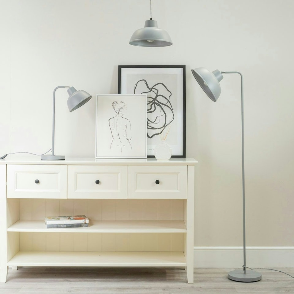 image 1 of ValueLights Morris Stone Grey Retro Dome Metal Desk Office Table Lamp Light