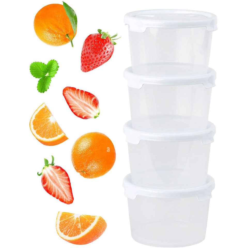 image 1 of 8 x Strong Reusable Plastic Microwave Safe 300ml Round Stackable Food Storage Containers