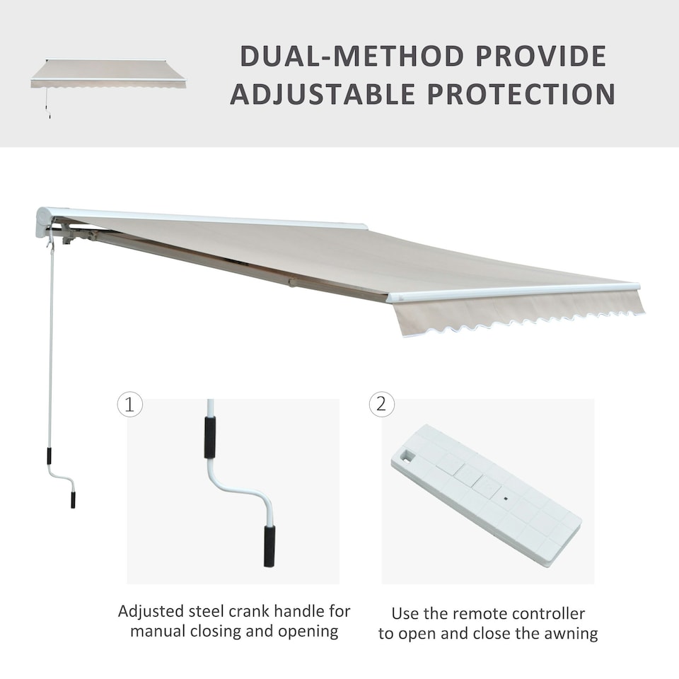 image 1 of Outsunny Garden Door Awning w/ Retractable Canopy, Electric, 3m Cream