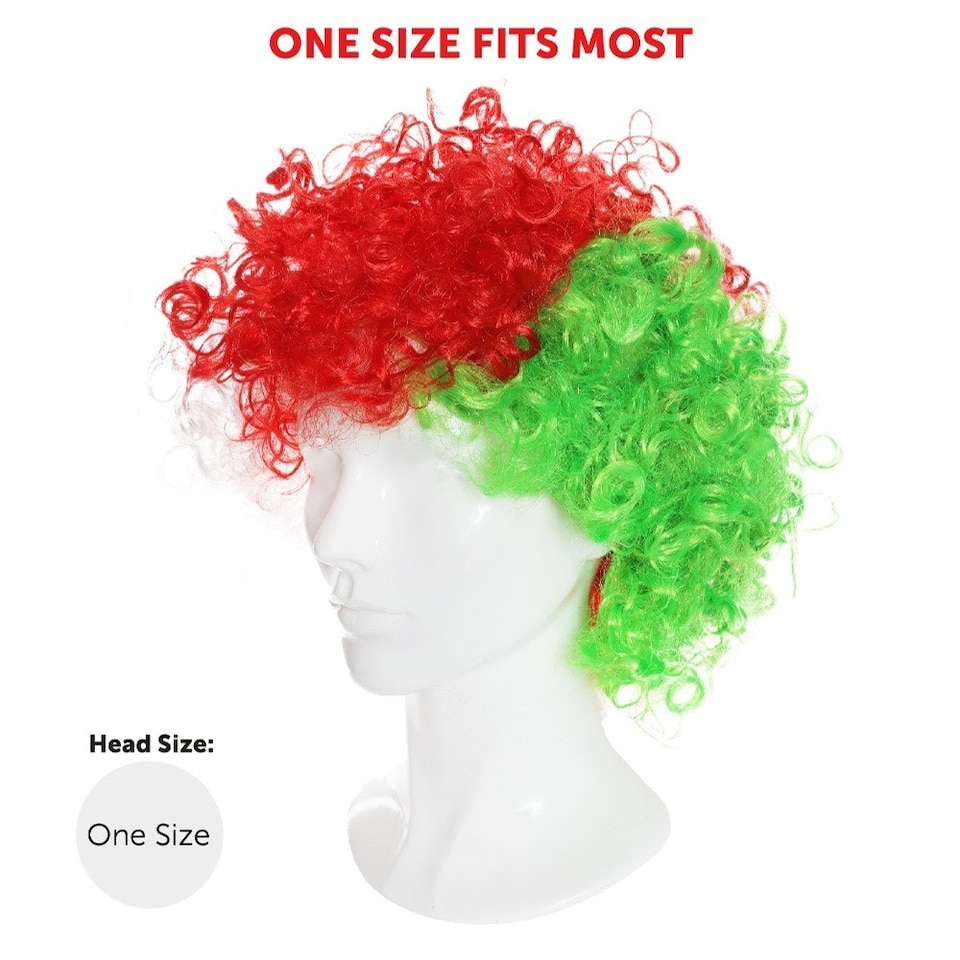 image 1 of Pack of 6 Welsh Supporters Curly Wig Multi | One Size