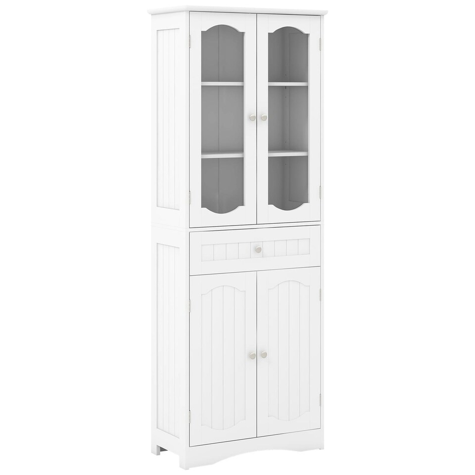 image 1 of COSTWAY 160cm Bathroom Storage Cabinet Freestanding White White