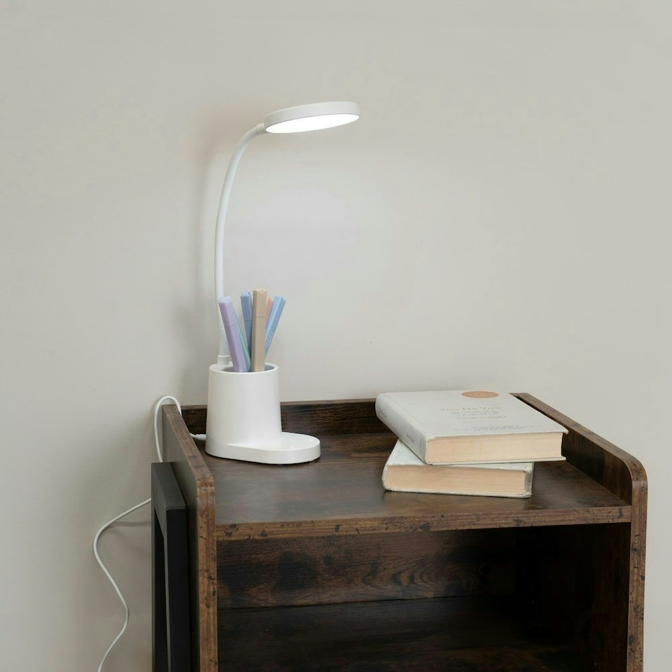 image 1 of ValueLights Marco Adjustable White Rechargeable Wireless Pen Pot Dimmable Flexi Desk Lamp