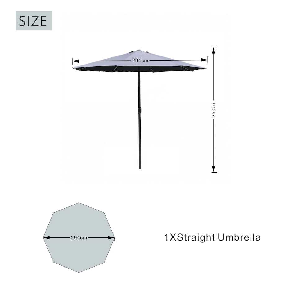 image 1 of Direct Wicker Garden Classic Parasol Sun Umbrella Sun Shade Canopy with Hand Crank, Grey | Grey