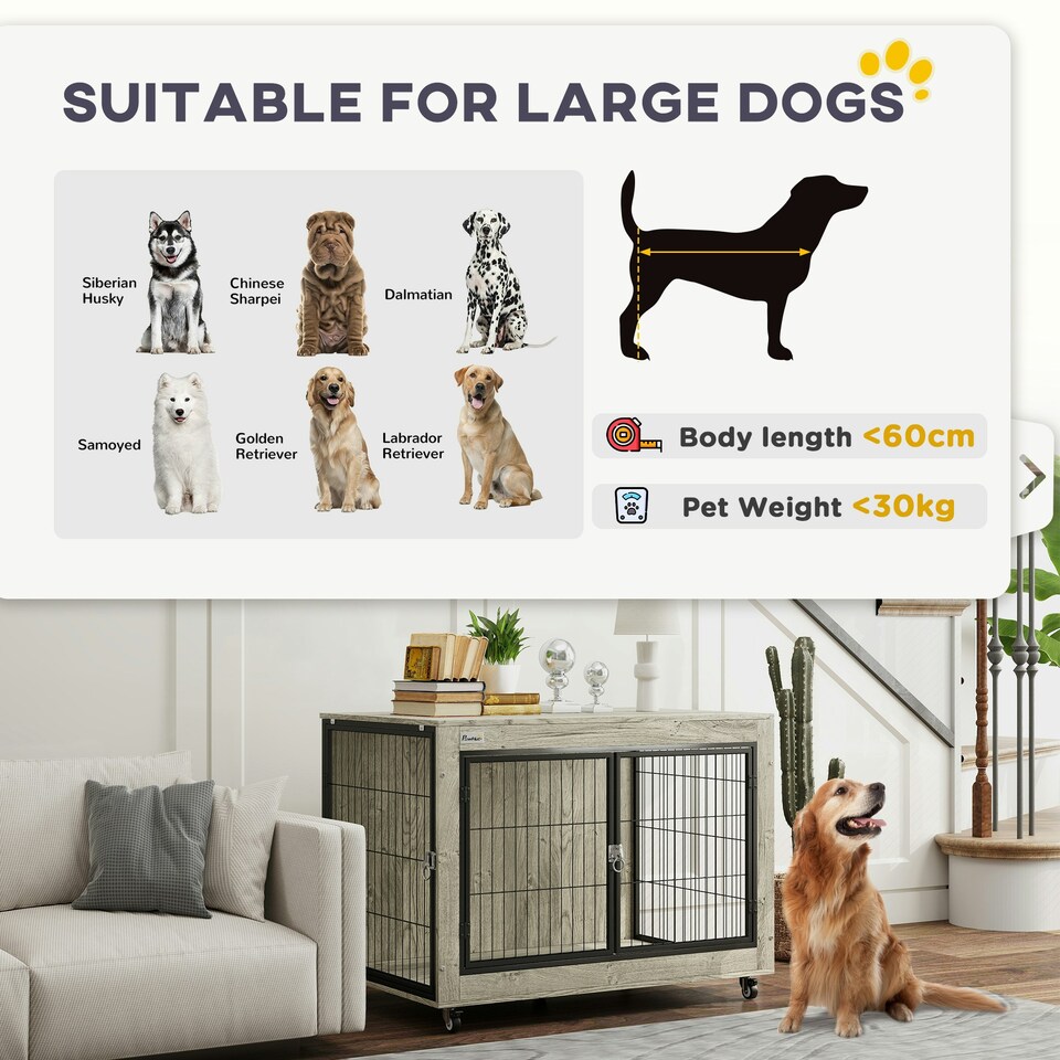 image 1 of PawHut Dog Crate Furniture on Wheels, for Large Dogs