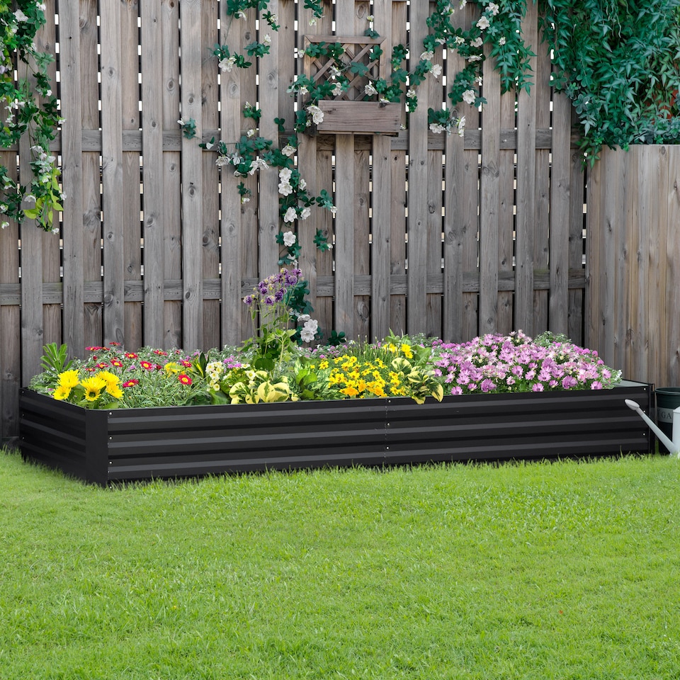 image 1 of Outsunny Galvanised Raised Garden Bed Metal Planter Box with Open Bottom, Green
