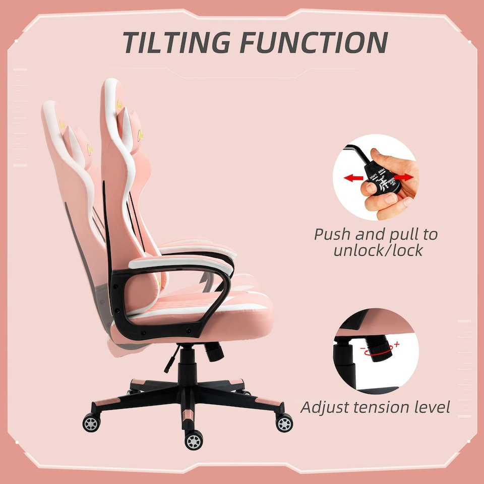 image 1 of Vinsetto Racing Gaming Chair w/ Lumbar Support, Office Gamer Chair, Pink