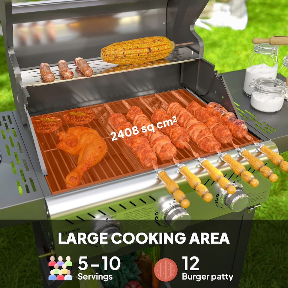 image 1 of Outsunny 3 Burner Propane Gas BBQ Grill with See-through Lid and Thermometer