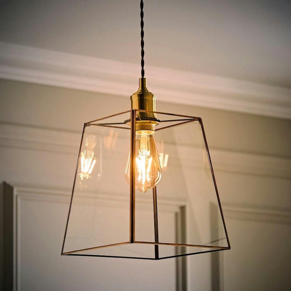image 1 of ValueLights Susie Glass Pendant Lantern Gold Case Easy Fit Lamp Shade Gold