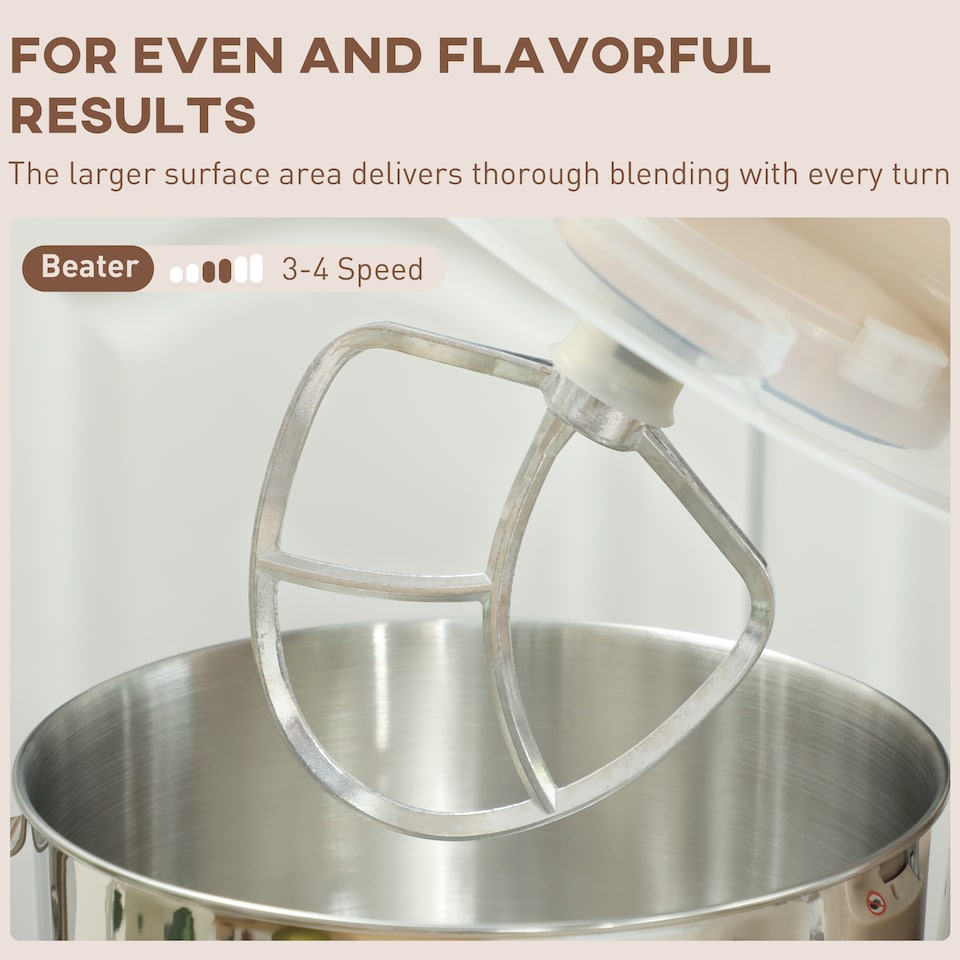 image 1 of HOMCOM Stand Mixer, 4.5L Food Mixer for Baking, 6 Speeds and Pulse Setting, 1300W Cake Electric Whisk with Dough Hook, Whisk, Stainless Steel Bowl, Splash Guard, Beater, Beige