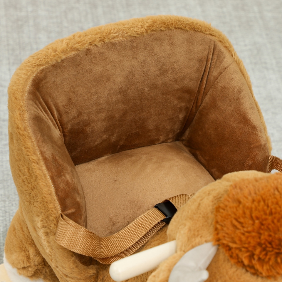 image 1 of AIYAPLAY Baby Rocking Horse, Plush Ride on Cow Seat for Toddlers 1-3 Years with Song, Safety Belt, Wood Base, Animal Rocker for Children, Brown