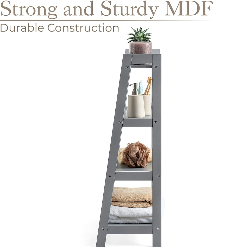 image 1 of Christow Grey Ladder Shelf Unit 4 Tier Storage Display Stand Rack Home Bathroom