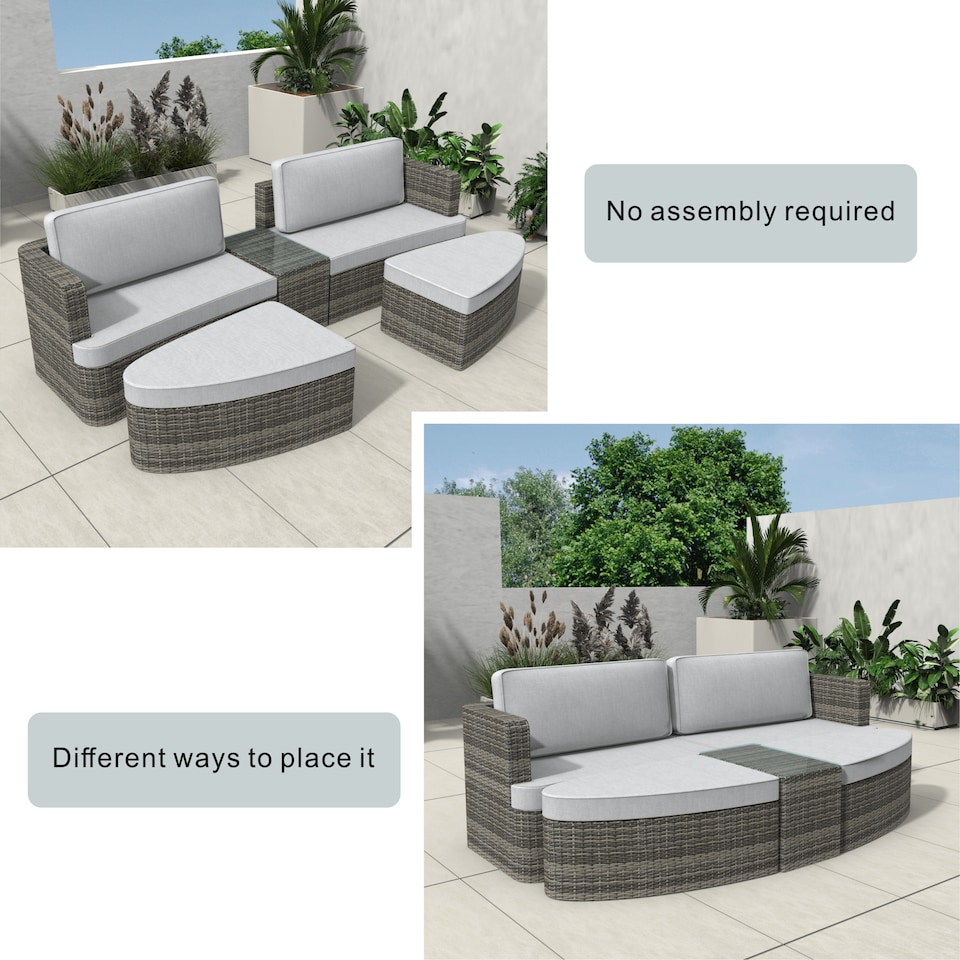 image 1 of Direct Wicker Outdoor Garden Rattan Sun Lounger with Coffee Table
