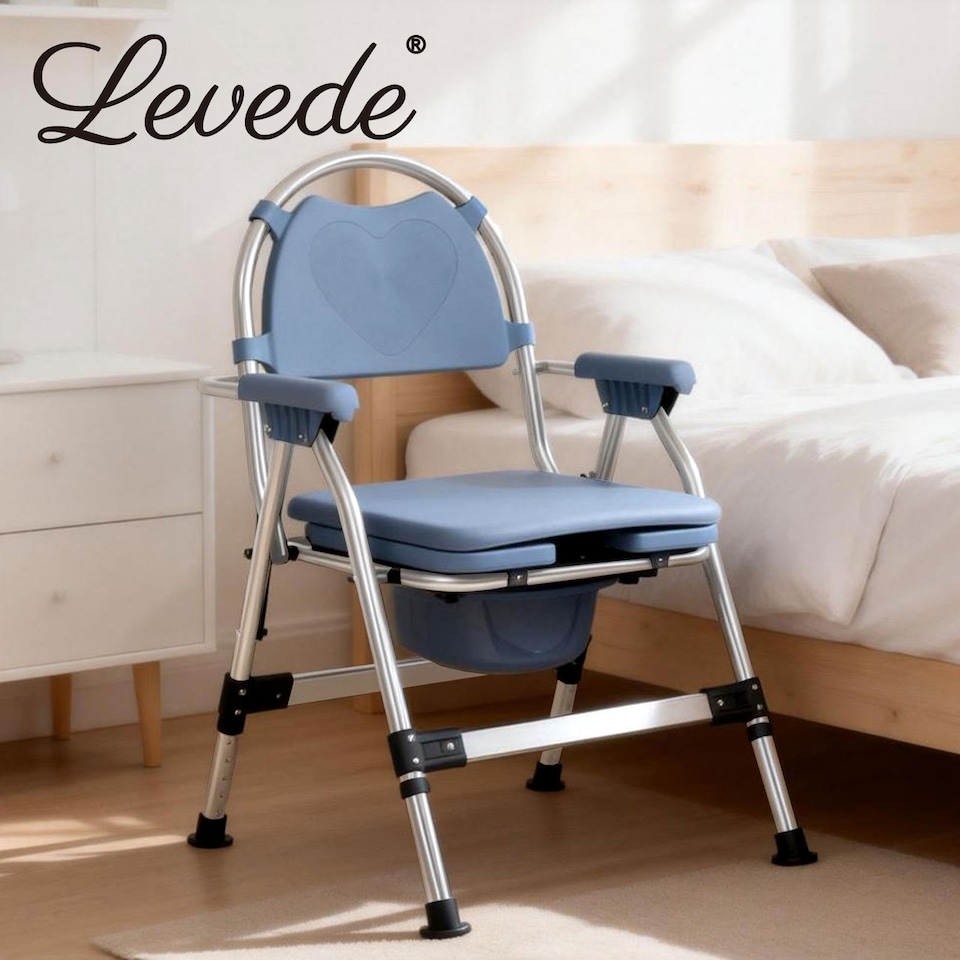image 1 of Levede Folding Adjustable Metal Commode Chair for Bedroom Bedside Shower