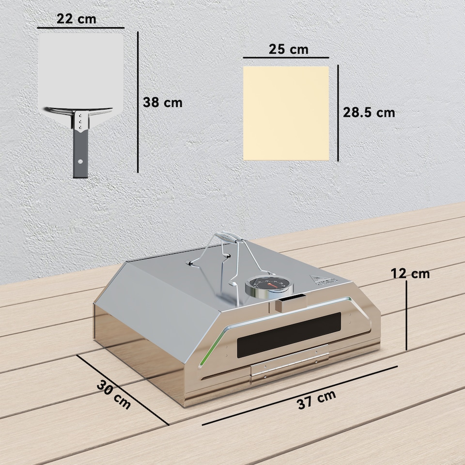 image 1 of Outsunny Outdoor BBQ Pizza Oven with Thermometer for GasCharcoal BBQ Grills