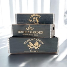 Rustic Vintage Garden Display Planters (Set of 3) - Wood - Black Black