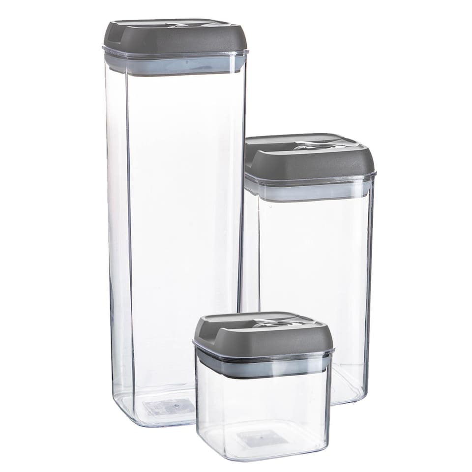 image 1 of Argon Tableware 3pc Food Storage Containers Set - Grey Airtight Plastic Storage Pantry Food Organiser with Flip Lock Lid 3 Sizes