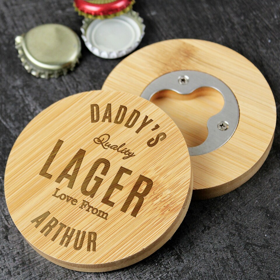 image 1 of Personalised Free Text Bamboo Bottle Opener Coaster