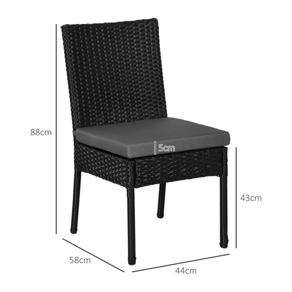 image 1 of Outsunny 4 PCs Rattan Garden Chairs with Cushion, Wicker Dining Chairs, Black