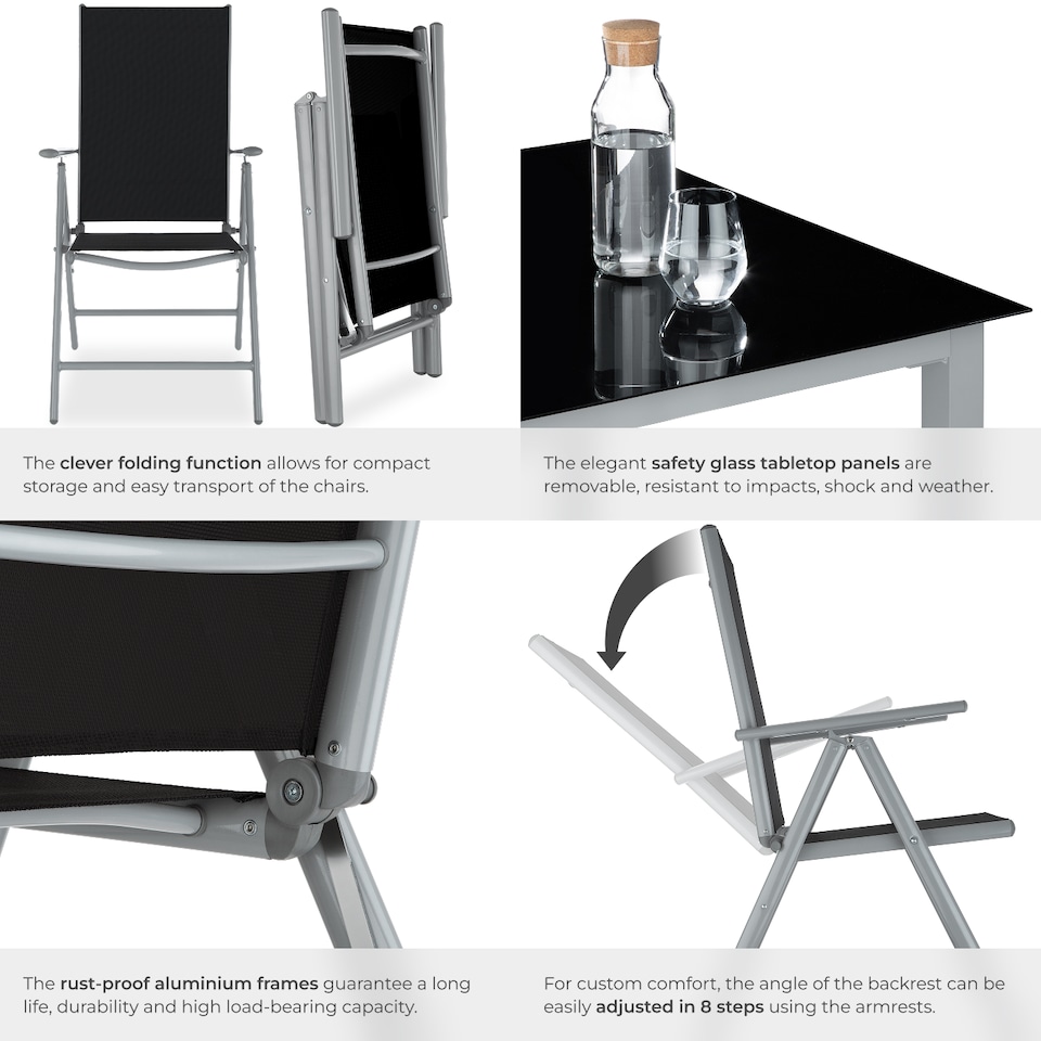image 1 of Garden Table and Chairs Pompeii - for 8 people, aluminium frame, adjustable backrests | Silver | silver | 189 x 90 x 72,70 cm | 1