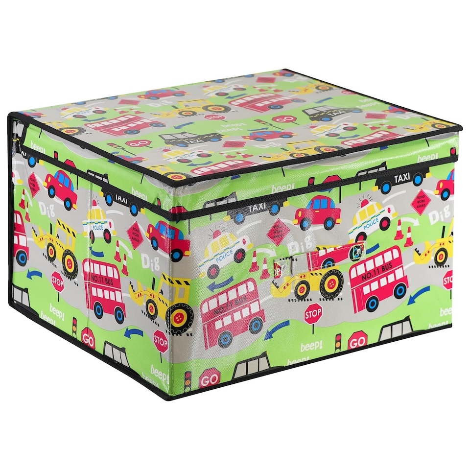 image 1 of The Magic Toy Shop Road Works Design Foldable Toy Storage Box 50x30x40cm