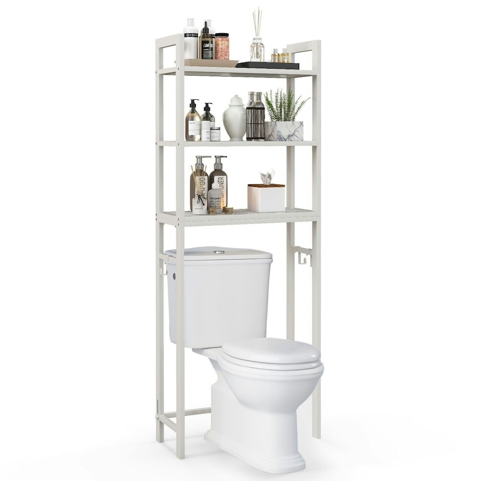 image 1 of COSTWAY 3-Tier Over-The-Toilet Storage Shelf Organizer White