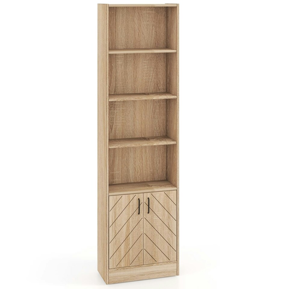 image 1 of COSTWAY 6-Tier Bookshelf Bookcase w/4 Open Cubes Oak Brown