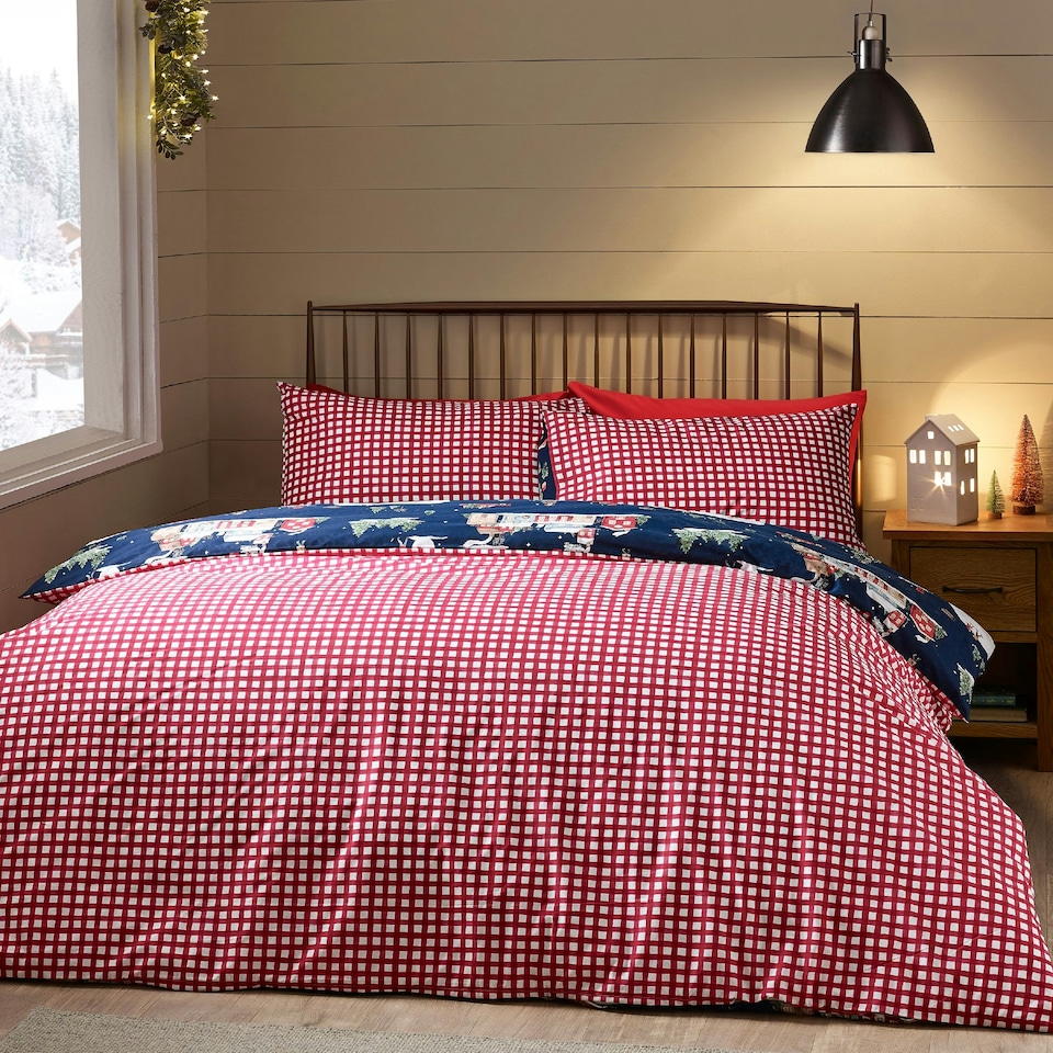 image 1 of Catherine Lansfield Christmas Ski Village Reversible Duvet Cover Set Navy Blue Blue | Navy Blue | Super King