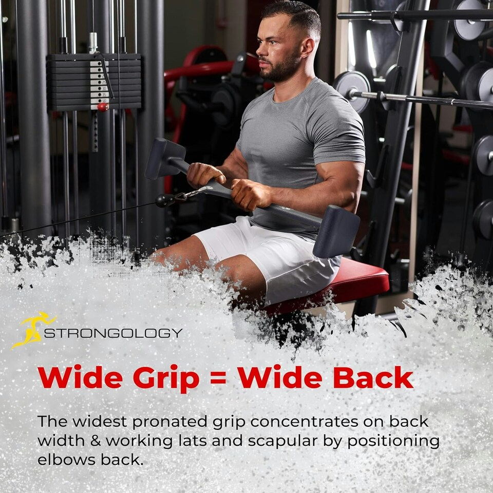 image 1 of Strongology POWERPULL Lat Bar Pull Down Bar Attachments, Workout Accessory for Gym, Fitness, Cable Weightlifting Use, Strength Training Arms, Back, Shoulders