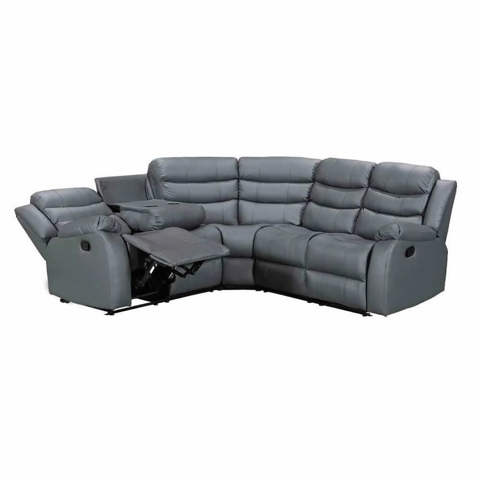 image 1 of Roma 5 Seater Leather Recliner Corner Sofa Set Grey