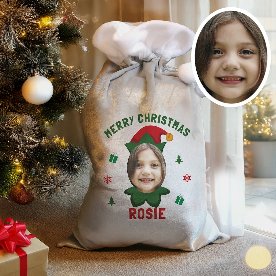 image 1 of Personalised Photo Upload Elf Christmas Sack