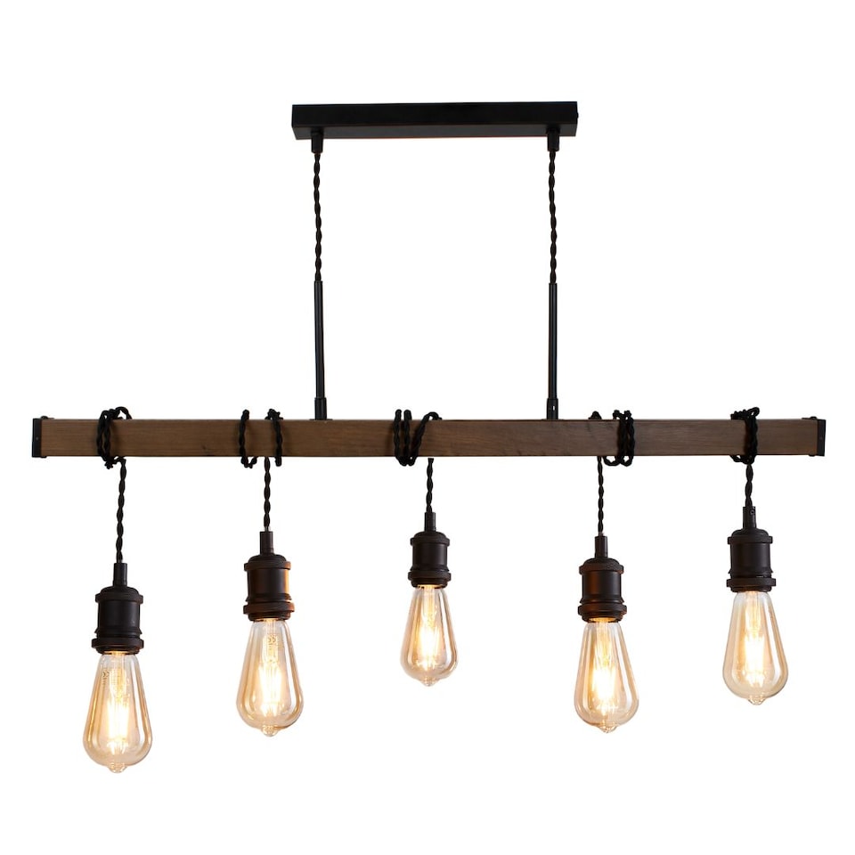 Melrose 5 Light Black and Oak Ceiling Pendant Bar