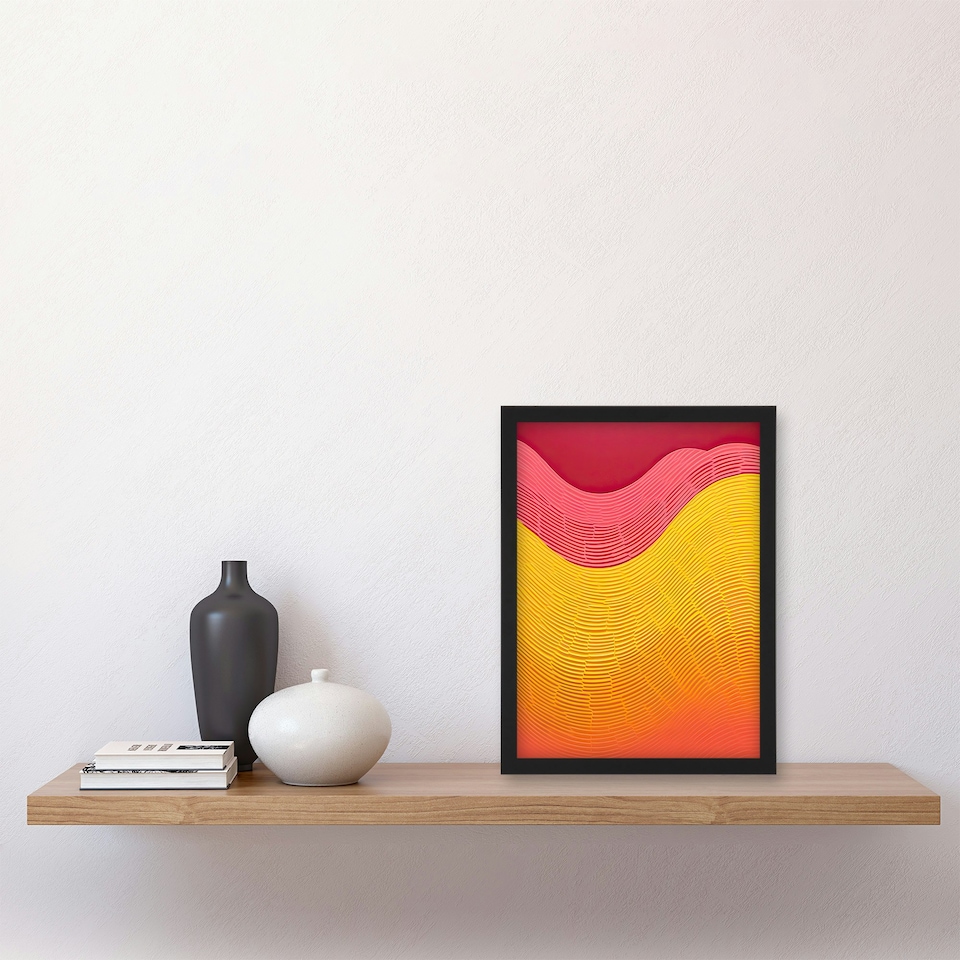 image 1 of Abstract Minimalism Orange Yellow Pink Home Decor Black Framed Wall Art Print A4