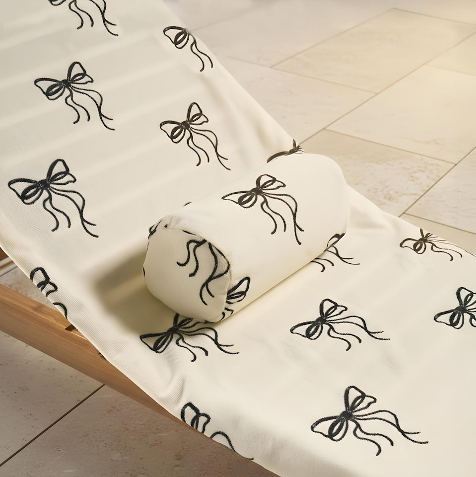 image 1 of OHS Bows Print Beach Bolster Neck Back Support Pillow | White | Monochrome