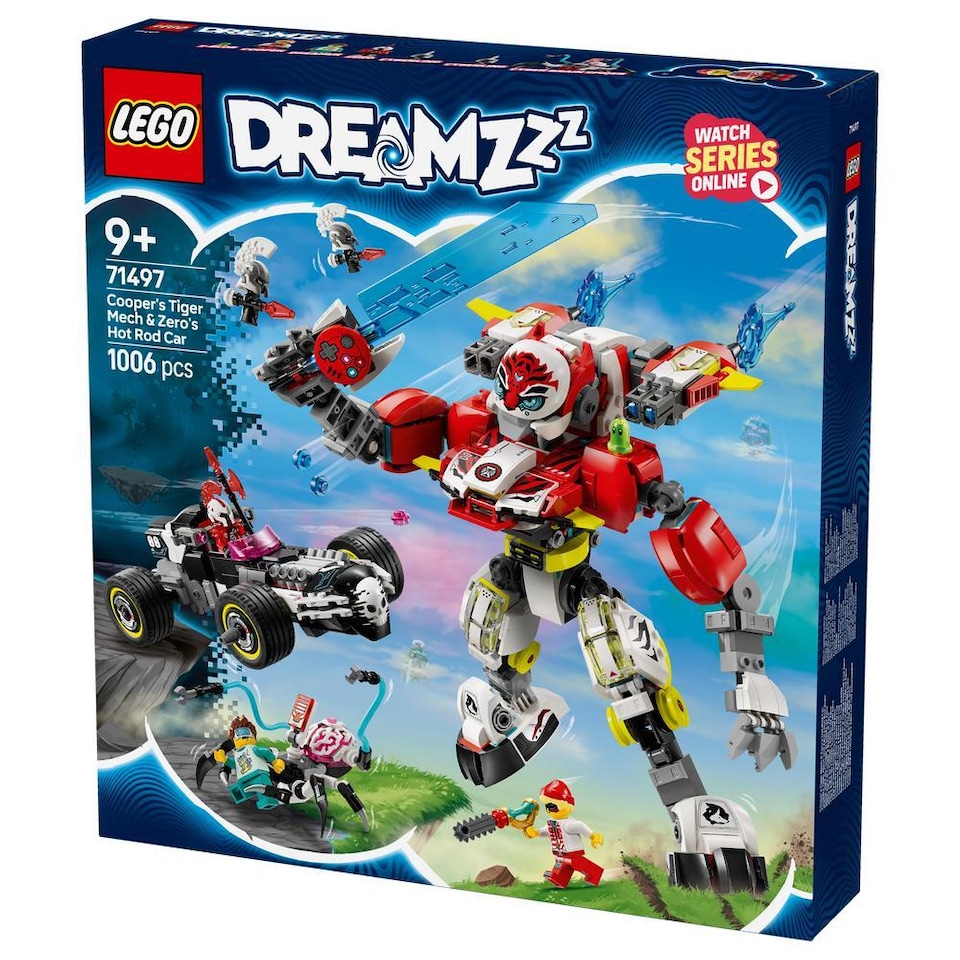 image 1 of LEGO DREAMZzz Cooper's Tiger Mech & Zero's Hot Rod Car Set 71497