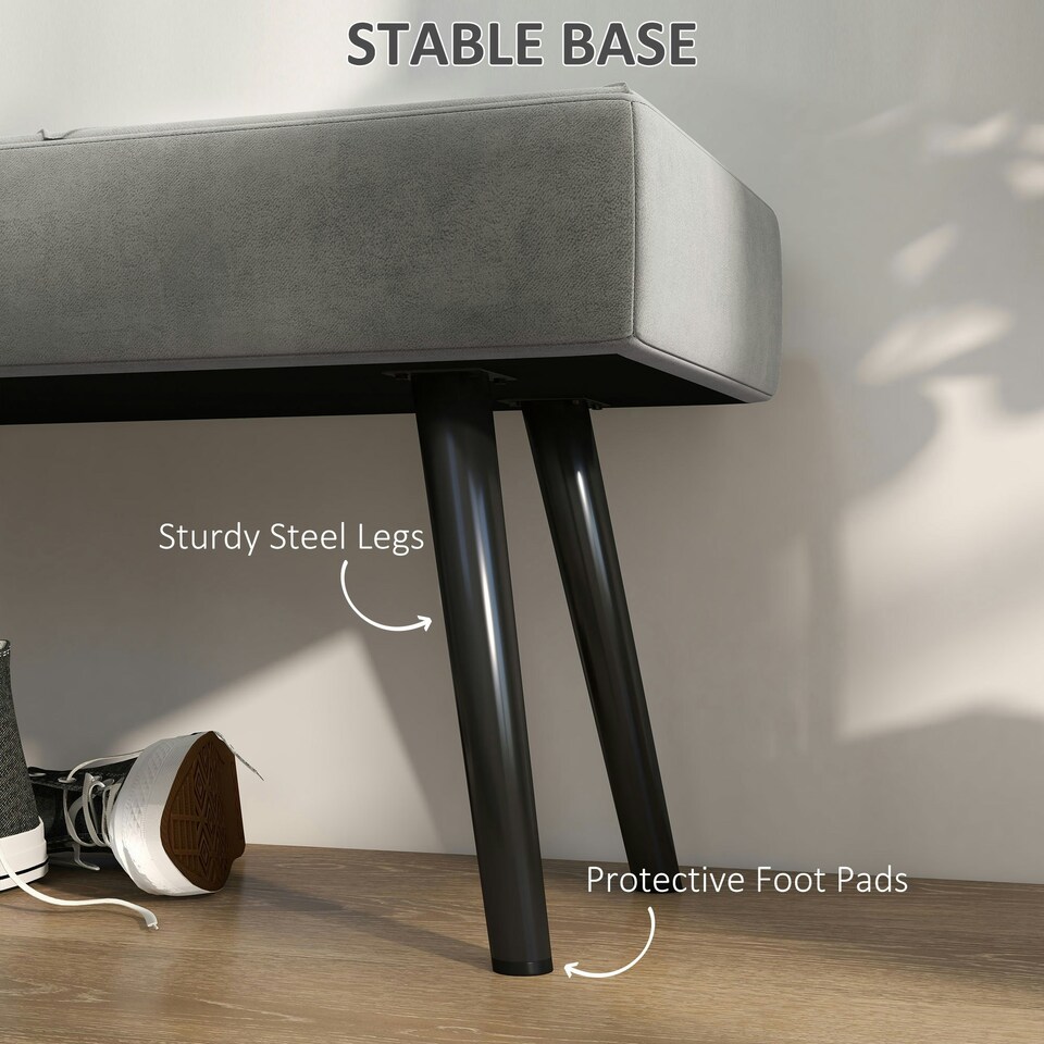 image 1 of HOMCOM End of Bed Bench, Upholstered Hallway Bedroom with Steel Legs, Grey