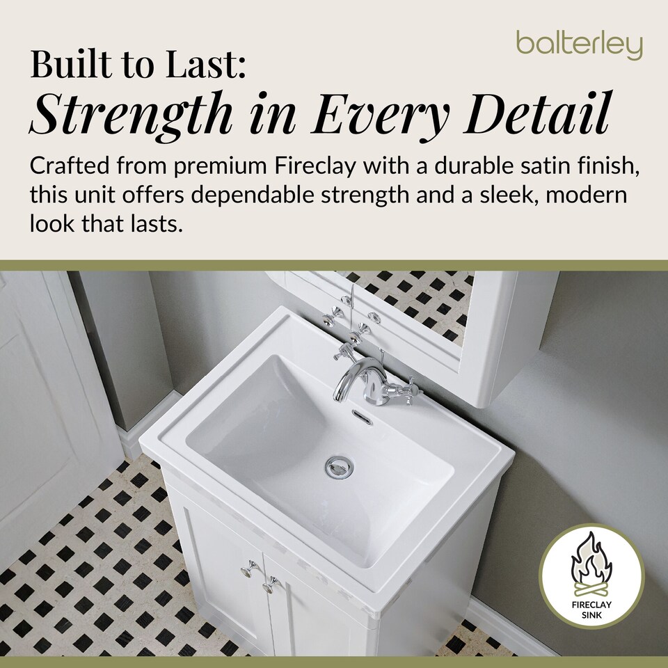 image 1 of Balterley Classic Traditional Bathroom Floor Standing 2-Door Vanity Unit & Fireclay Basin | White | Satin White
