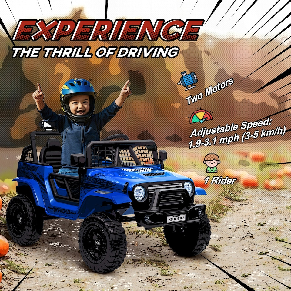 image 1 of AIYAPLAY Kids Ride On Car, 12V Electric Truck w/ Suspension, Blue