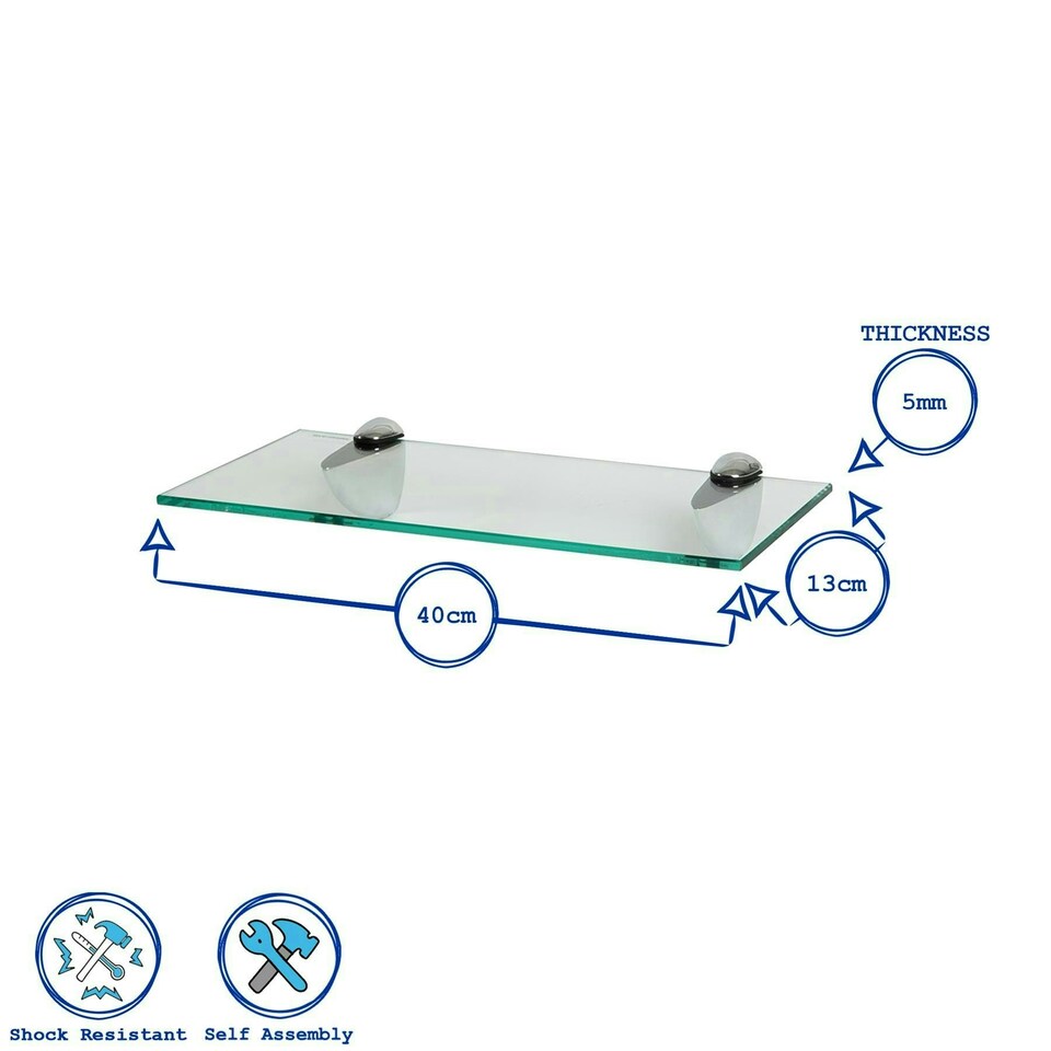 image 1 of Harbour Housewares Glass Wall Shelves - Clear - 40cm - 3 Pack - Bathroom/Display Use Clear