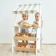 image 3 of Hooga Kids Wooden Toy Shop, Role Play Shop Market Stand With Realistic Shelving and Fabric Canopy