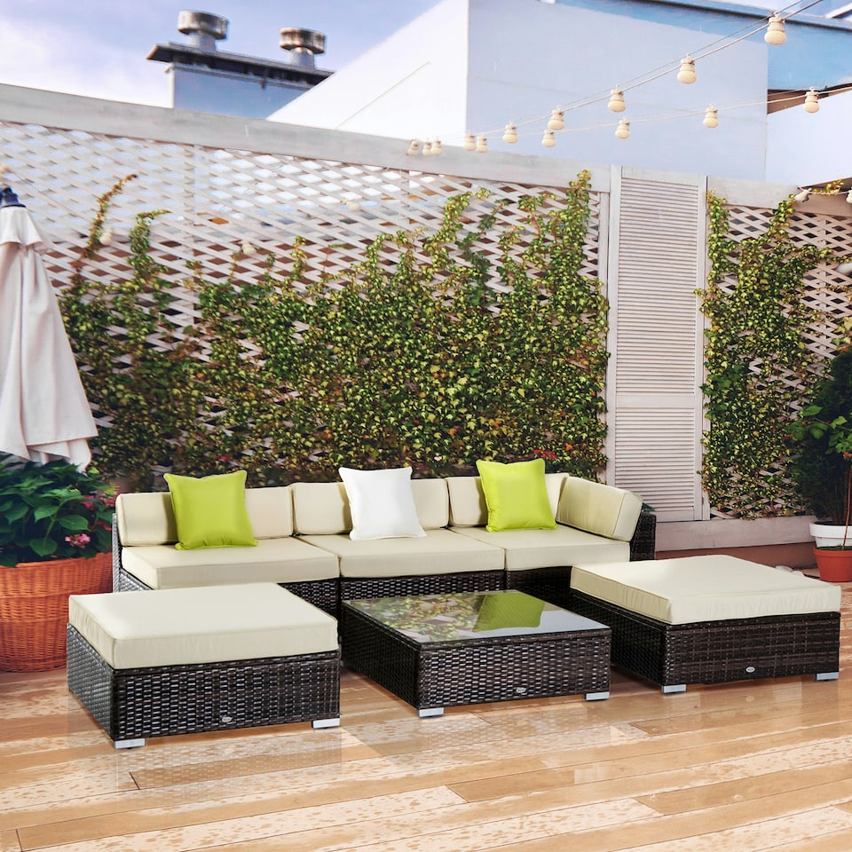 image 1 of Outsunny 6 Pieces Rattan Furniture Set Conservatory Sofa Deluxe Wicker Garden